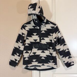 North Face Campshire Sherpa fleece 1/4 zip pullover hoodie black and white Aztec